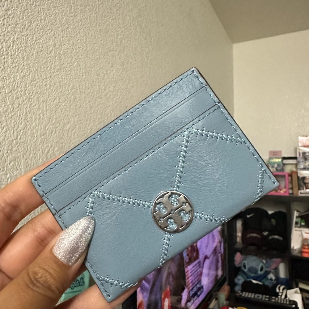 Tory Burch Light Blue Leather Card Holder - Picture 2 of 4